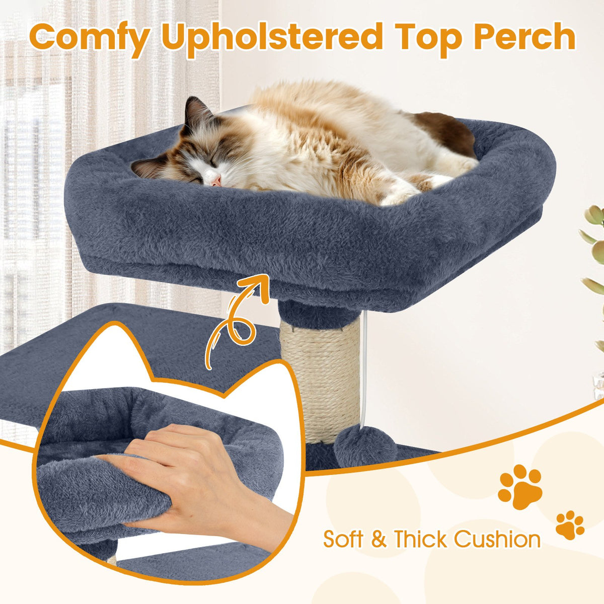 58 inches Multi-Level Cat Tree Soft Plush Cat Tower with Padded Top Perch-Grey view 8