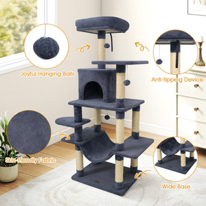 58 inches Multi-Level Cat Tree Soft Plush Cat Tower with Padded Top Perch-Grey view 9