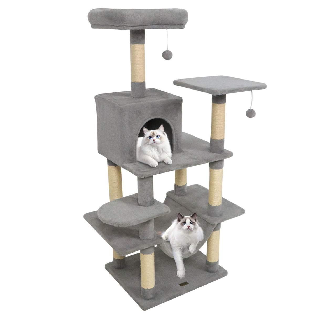 58 inches Multi-Level Cat Tree Soft Plush Cat Tower with Padded Top Perch-Light Gray