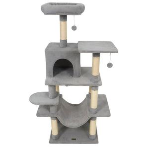 58 inches Multi-Level Cat Tree Soft Plush Cat Tower with Padded Top Perch-Light Gray view 4