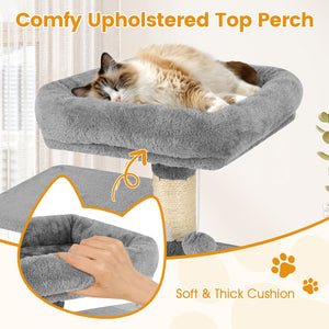 58 inches Multi-Level Cat Tree Soft Plush Cat Tower with Padded Top Perch-Light Gray view 8