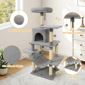 58 inches Multi-Level Cat Tree Soft Plush Cat Tower with Padded Top Perch-Light Gray view 9