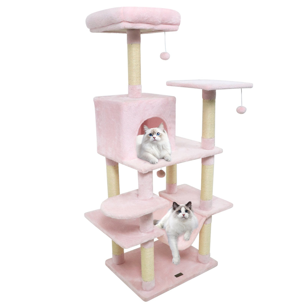 58 inches Multi-Level Cat Tree Soft Plush Cat Tower with Padded Top Perch-Pink