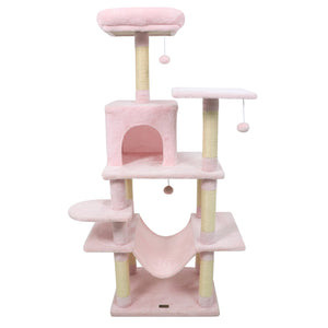 58 inches Multi-Level Cat Tree Soft Plush Cat Tower with Padded Top Perch-Pink view 4