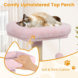 58 inches Multi-Level Cat Tree Soft Plush Cat Tower with Padded Top Perch-Pink view 8
