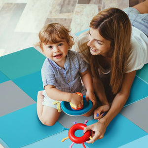 58 Inch Toddler Foam Play Mat Baby Folding Activity Floor Mat-Light Blue view 3
