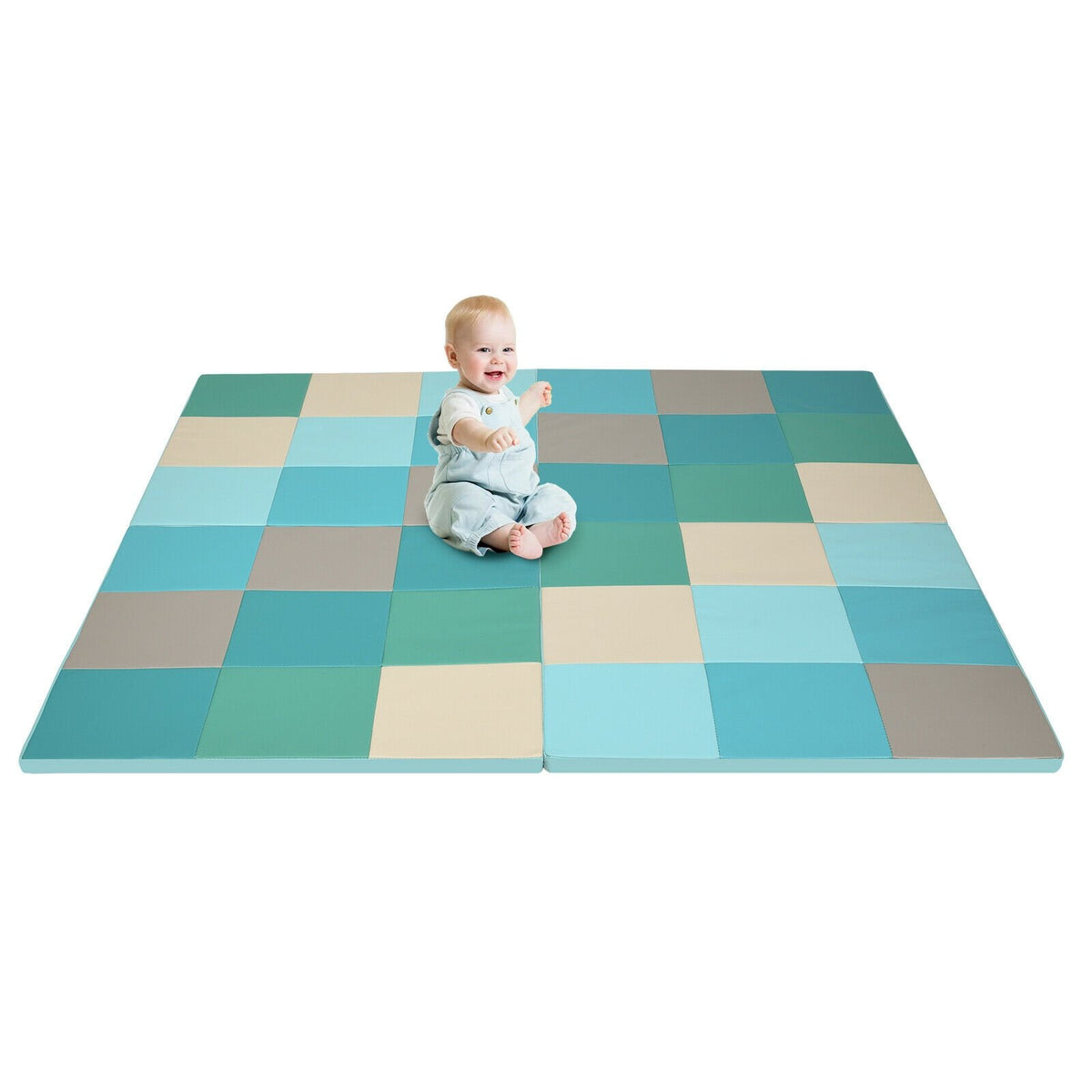 58 Inch Toddler Foam Play Mat Baby Folding Activity Floor Mat-Light Blue view 4