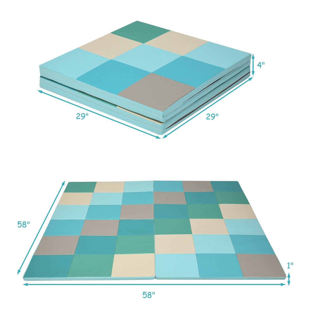 58 Inch Toddler Foam Play Mat Baby Folding Activity Floor Mat-Light Blue view 5