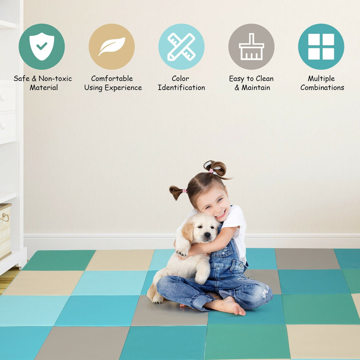 58 Inch Toddler Foam Play Mat Baby Folding Activity Floor Mat-Light Blue view 6