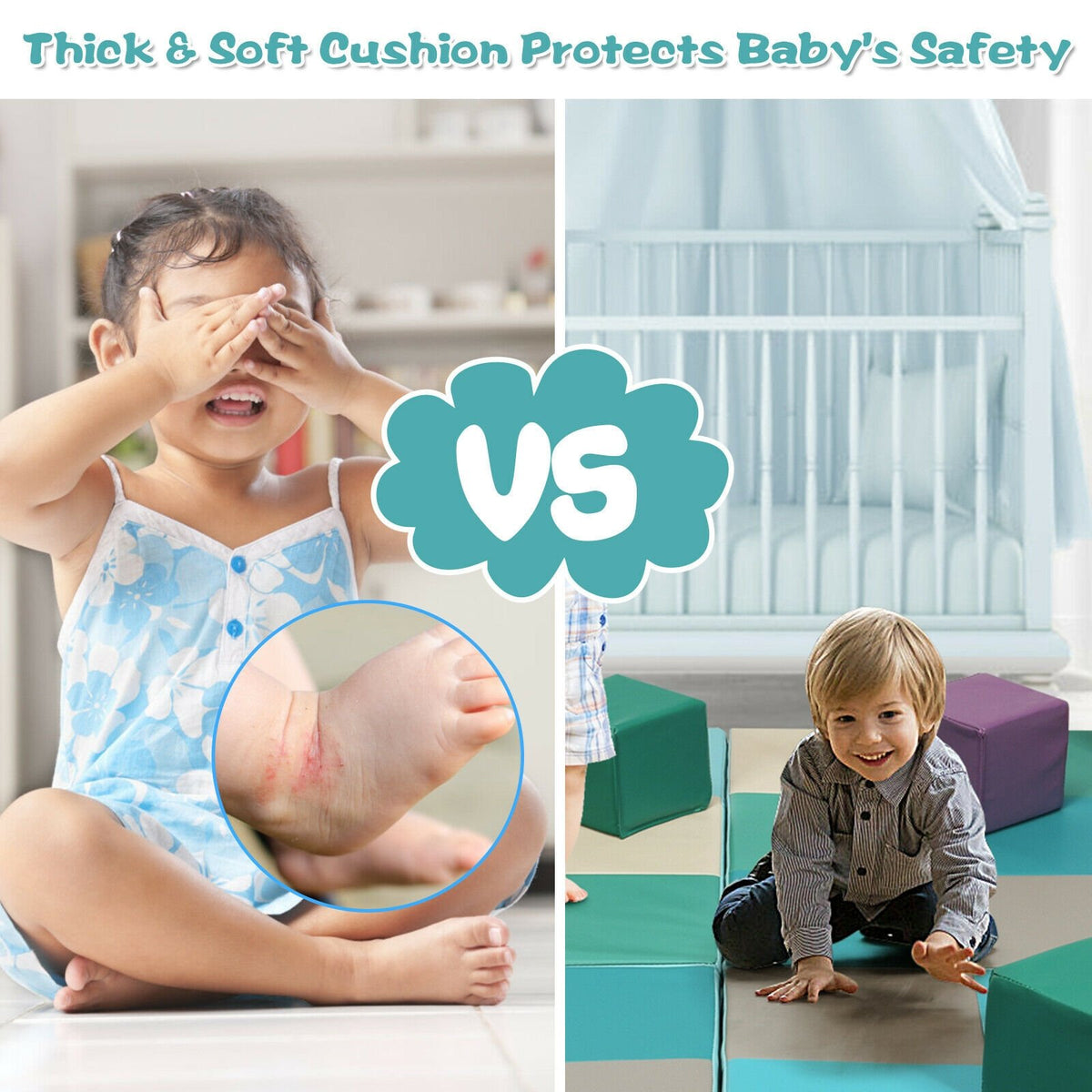 58 Inch Toddler Foam Play Mat Baby Folding Activity Floor Mat-Light Blue view 9