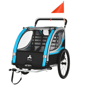 Aosom 3-in-1 Bike Trailer for Kids, Running Stroller with 2 Seats, Jogging Cart with 5-Point Harness, Storage Units