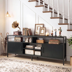 58 Inch Industrial TV Stand with Cabinets and Adjustable Shelf for TVs up to 65 Inch-Black view 3
