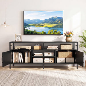 58 Inch Industrial TV Stand with Cabinets and Adjustable Shelf for TVs up to 65 Inch-Black view 6