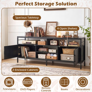 58 Inch Industrial TV Stand with Cabinets and Adjustable Shelf for TVs up to 65 Inch-Black view 7
