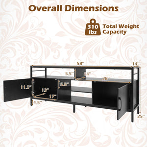 58 Inch Industrial TV Stand with Cabinets and Adjustable Shelf for TVs up to 65 Inch-Black view 5