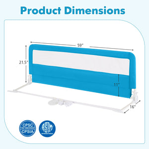 59 Inch Extra Long Folding Breathable Baby Children Toddlers Bed Rail Guard with Safety Strap-Blue view 5