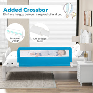 59 Inch Extra Long Folding Breathable Baby Children Toddlers Bed Rail Guard with Safety Strap-Blue view 8