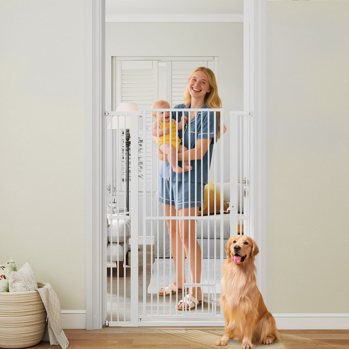 59” Extra Tall Pet Gate Heavy-Duty Metal Cat Gate with Wide Opening-White view 3