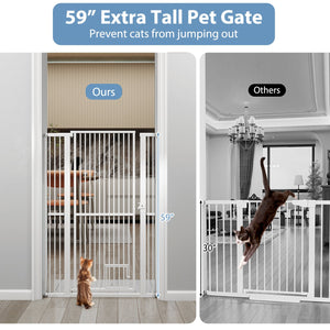 59” Extra Tall Pet Gate Heavy-Duty Metal Cat Gate with Wide Opening-White view 7
