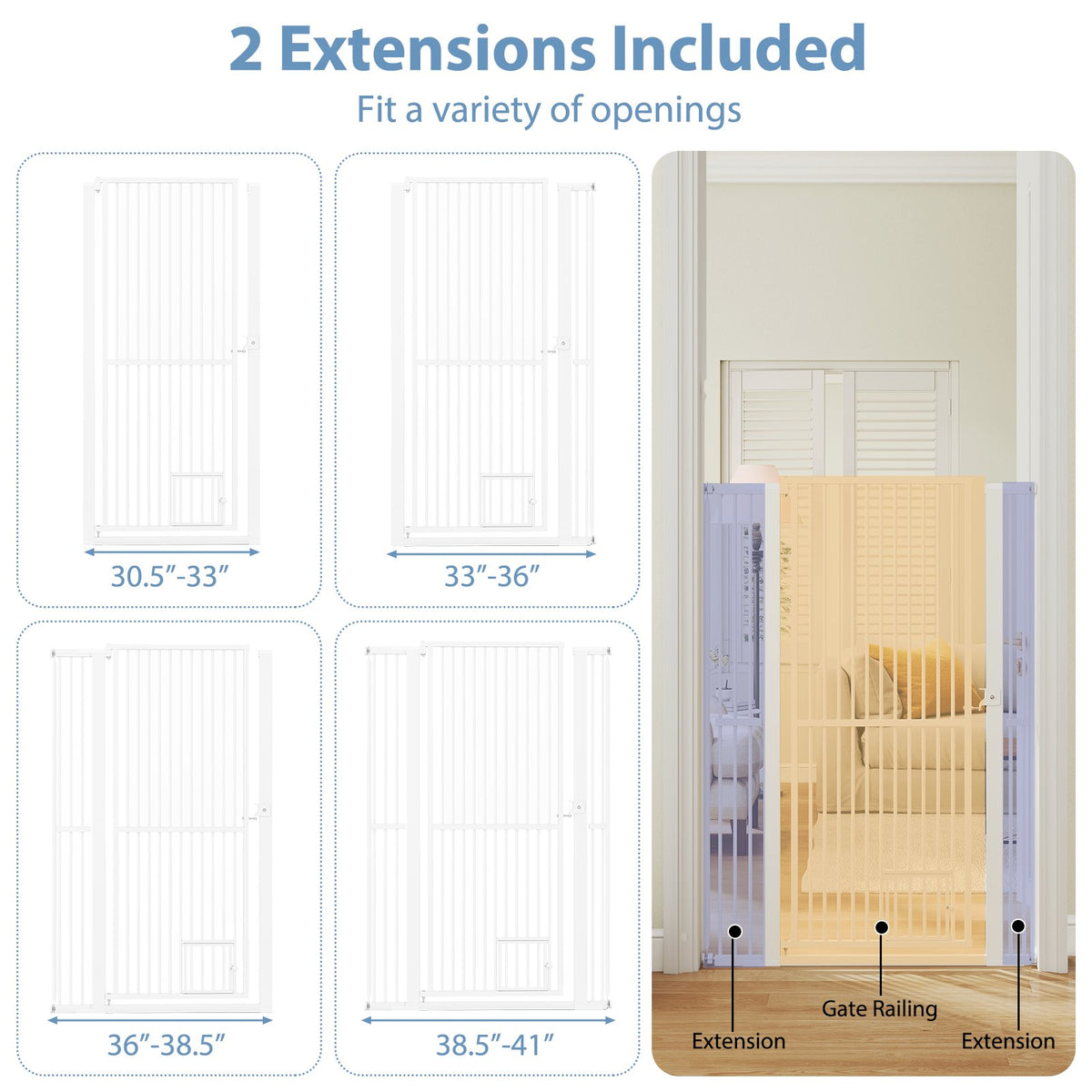 59” Extra Tall Pet Gate Heavy-Duty Metal Cat Gate with Wide Opening-White view 8