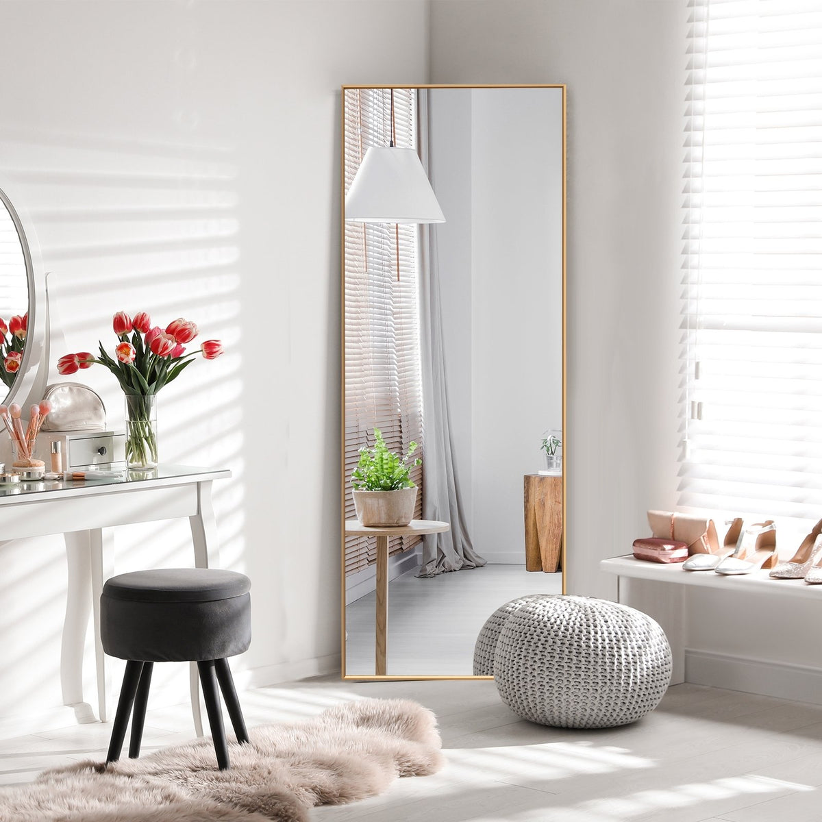 59 Inch Full Length Mirror Large Rectangle Bedroom Mirror-Golden view 6