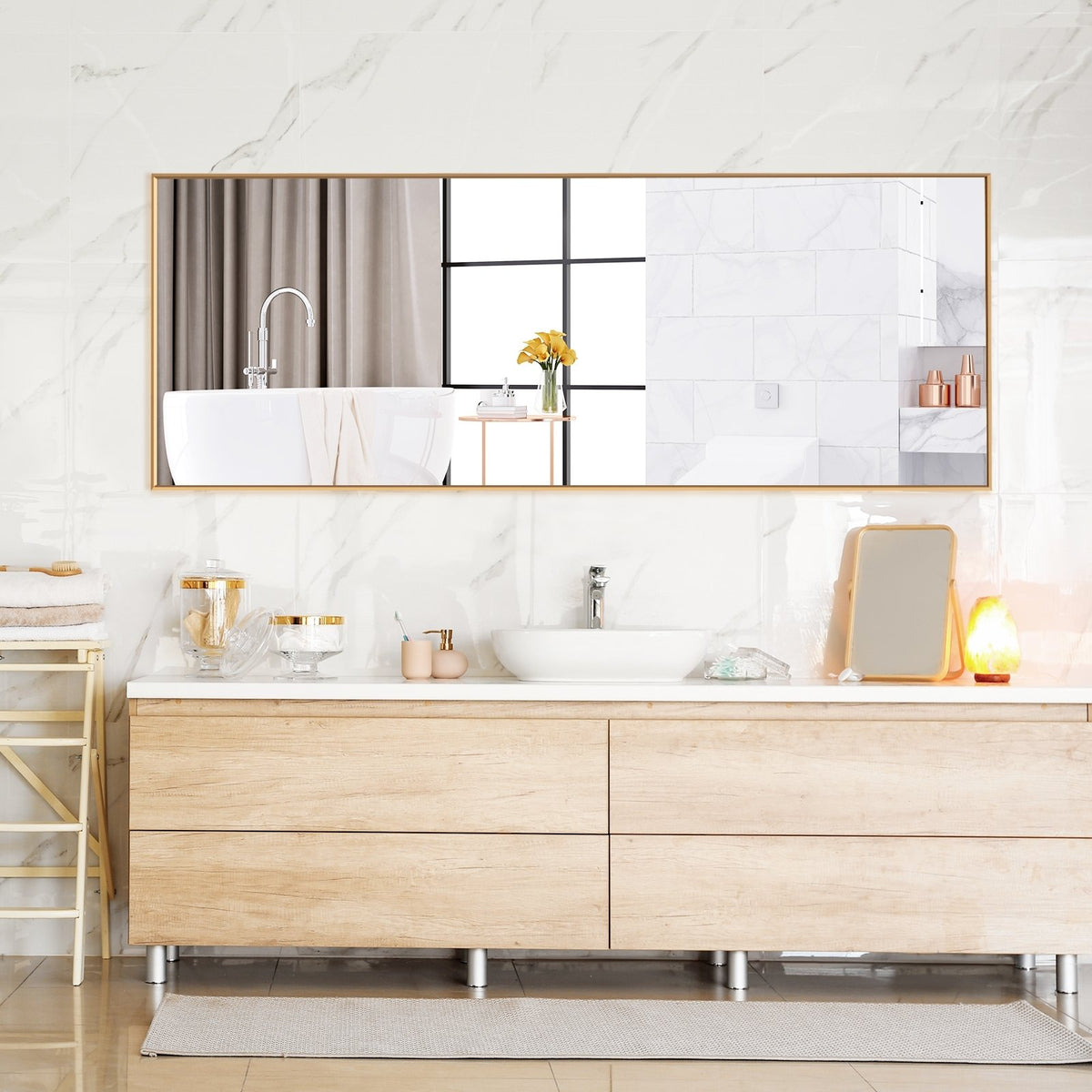 59 Inch Full Length Mirror Large Rectangle Bedroom Mirror-Golden view 8