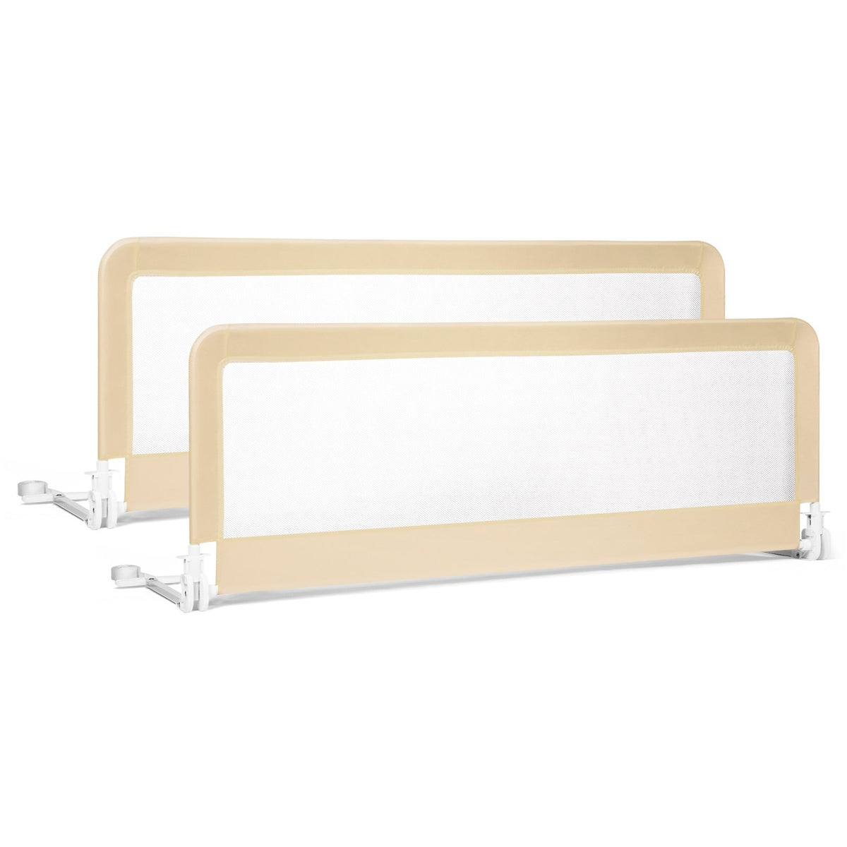 59 Inch Extra Long Folding Breathable Baby Children Toddlers Bed Rail Guard with Safety Strap-Beige view 7