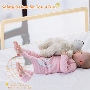59 Inch Extra Long Folding Breathable Baby Children Toddlers Bed Rail Guard with Safety Strap-Beige view 9