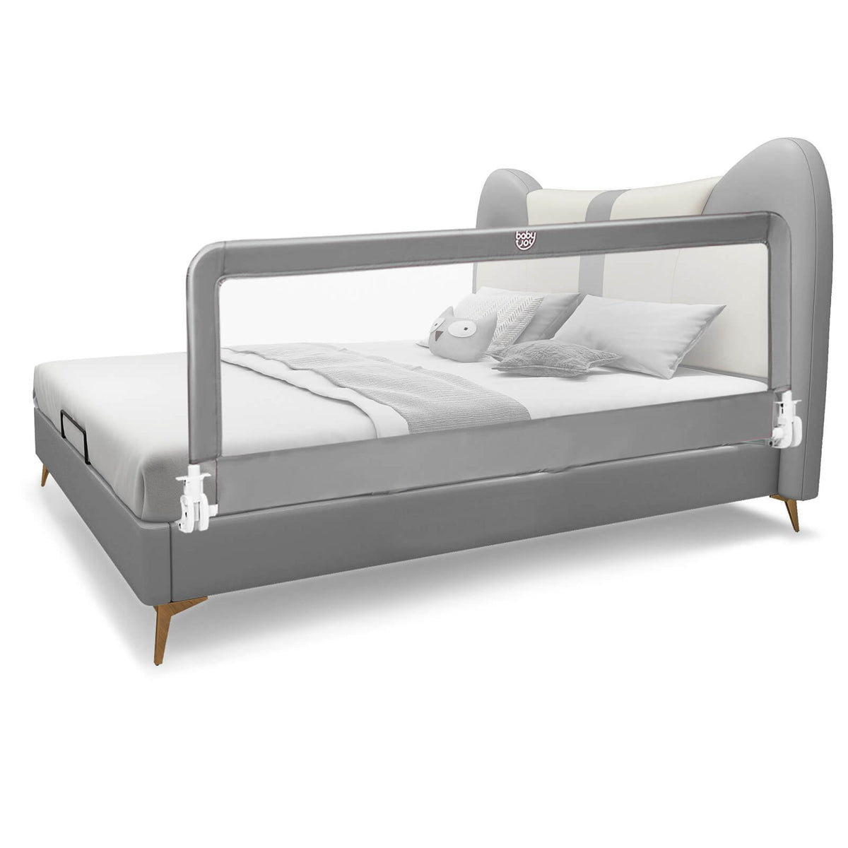 59 Inch Extra Long Folding Breathable Baby Children Toddlers Bed Rail Guard with Safety Strap-Gray view 7