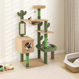 59 Inch Multilevel Cactus Cat Tree with Scratching Posts Cando Toy and Rope-Green view 2