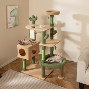 59 Inch Multilevel Cactus Cat Tree with Scratching Posts Cando Toy and Rope-Green view 3