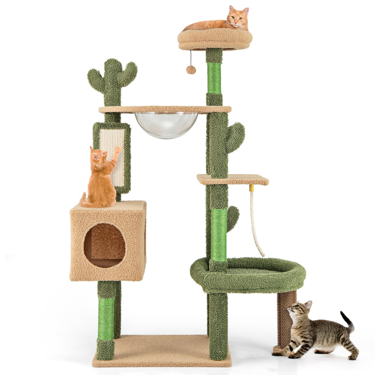 59 Inch Multilevel Cactus Cat Tree with Scratching Posts Cando Toy and Rope-Green view 4