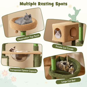 59 Inch Multilevel Cactus Cat Tree with Scratching Posts Cando Toy and Rope-Green view 6
