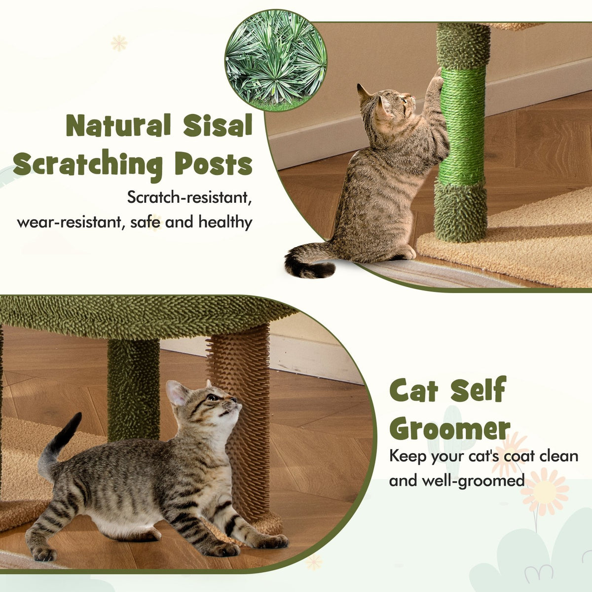 59 Inch Multilevel Cactus Cat Tree with Scratching Posts Cando Toy and Rope-Green view 7
