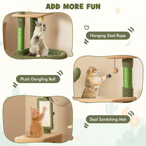 59 Inch Multilevel Cactus Cat Tree with Scratching Posts Cando Toy and Rope-Green view 8