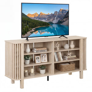 59 Inch TV Stand for TVs Up to 55 Inches with Adjustable Shelves-Natural view 4