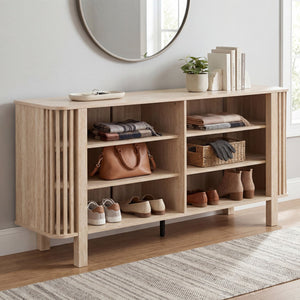 59 Inch TV Stand for TVs Up to 55 Inches with Adjustable Shelves-Natural view 7