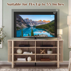 59 Inch TV Stand for TVs Up to 55 Inches with Adjustable Shelves-Natural view 9