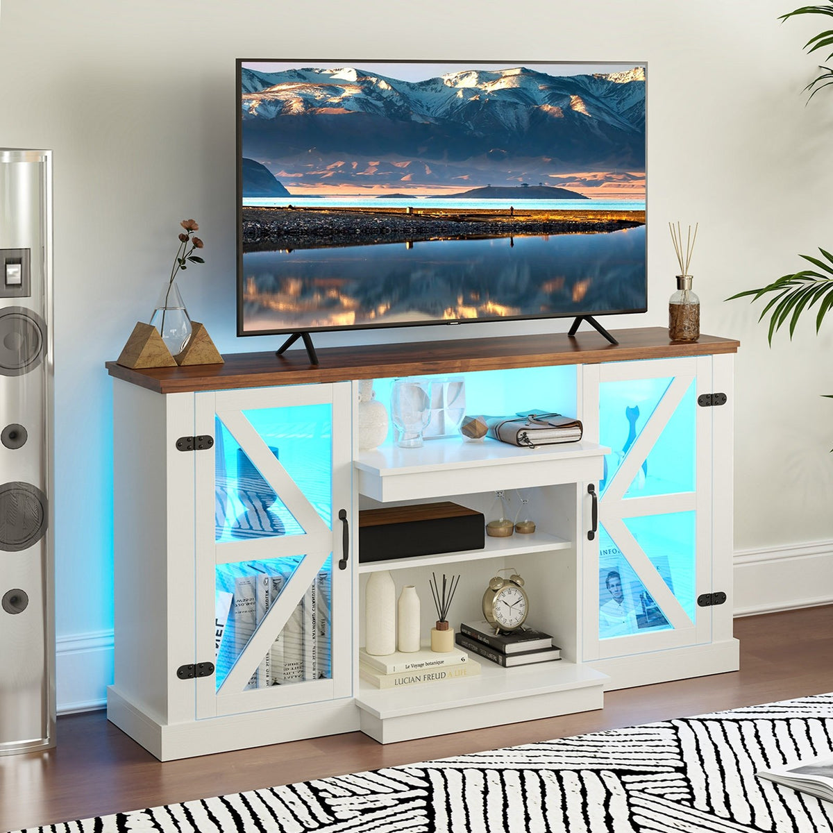 59 Inches Media Console Table with 3-Level Shelves and 22 Dynamic Modes-White view 3