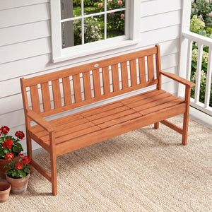 59 inches Outdoor Wood Garden Bench with Pull-Out Center Table view 3