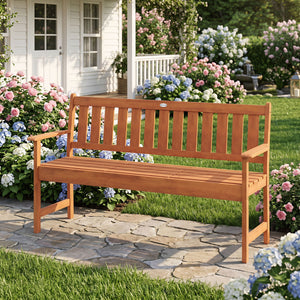 59 inches Outdoor Wood Garden Bench with Pull-Out Center Table view 6
