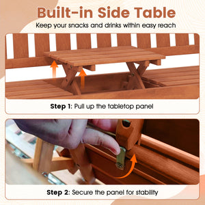 59 inches Outdoor Wood Garden Bench with Pull-Out Center Table view 7
