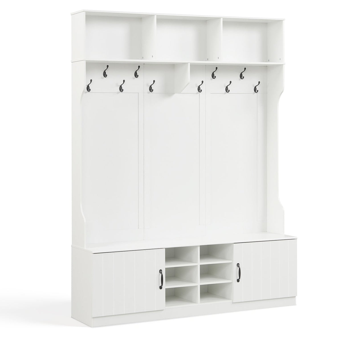 59 inches Wide 6-in-1 Hall Tree with Bench and Storage-White