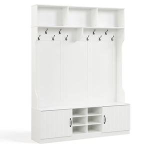 59 inches Wide 6-in-1 Hall Tree with Bench and Storage-White