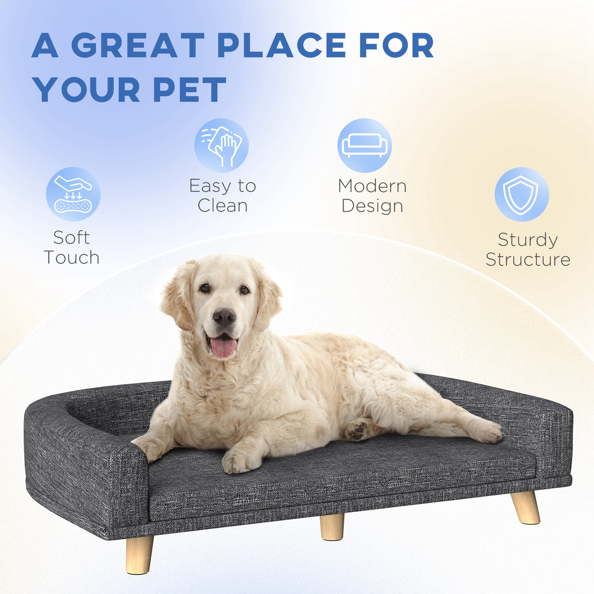 Dog Sofa for Large Dogs with Washable Cover, Anti-slip Foot Pads, Dark Grey – view 6