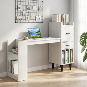 59 inches Home Office Desk with Side Storage Shelves and Drawer Cabinets for Bedroom-White view 2