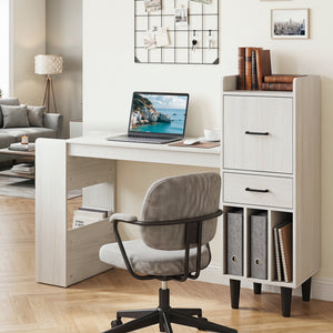59 inches Home Office Desk with Side Storage Shelves and Drawer Cabinets for Bedroom-White view 3