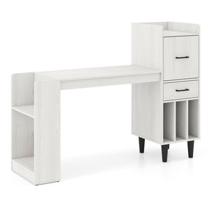 59 inches Home Office Desk with Side Storage Shelves and Drawer Cabinets for Bedroom-White