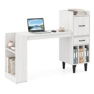 59 inches Home Office Desk with Side Storage Shelves and Drawer Cabinets for Bedroom-White view 4