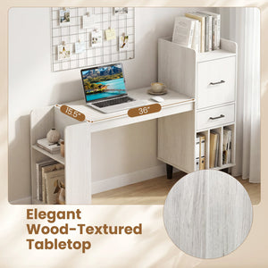 59 inches Home Office Desk with Side Storage Shelves and Drawer Cabinets for Bedroom-White view 8
